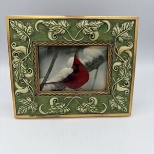 Vintage 90s resin picture photo frame Ivy Leaves theme table top Gold Green